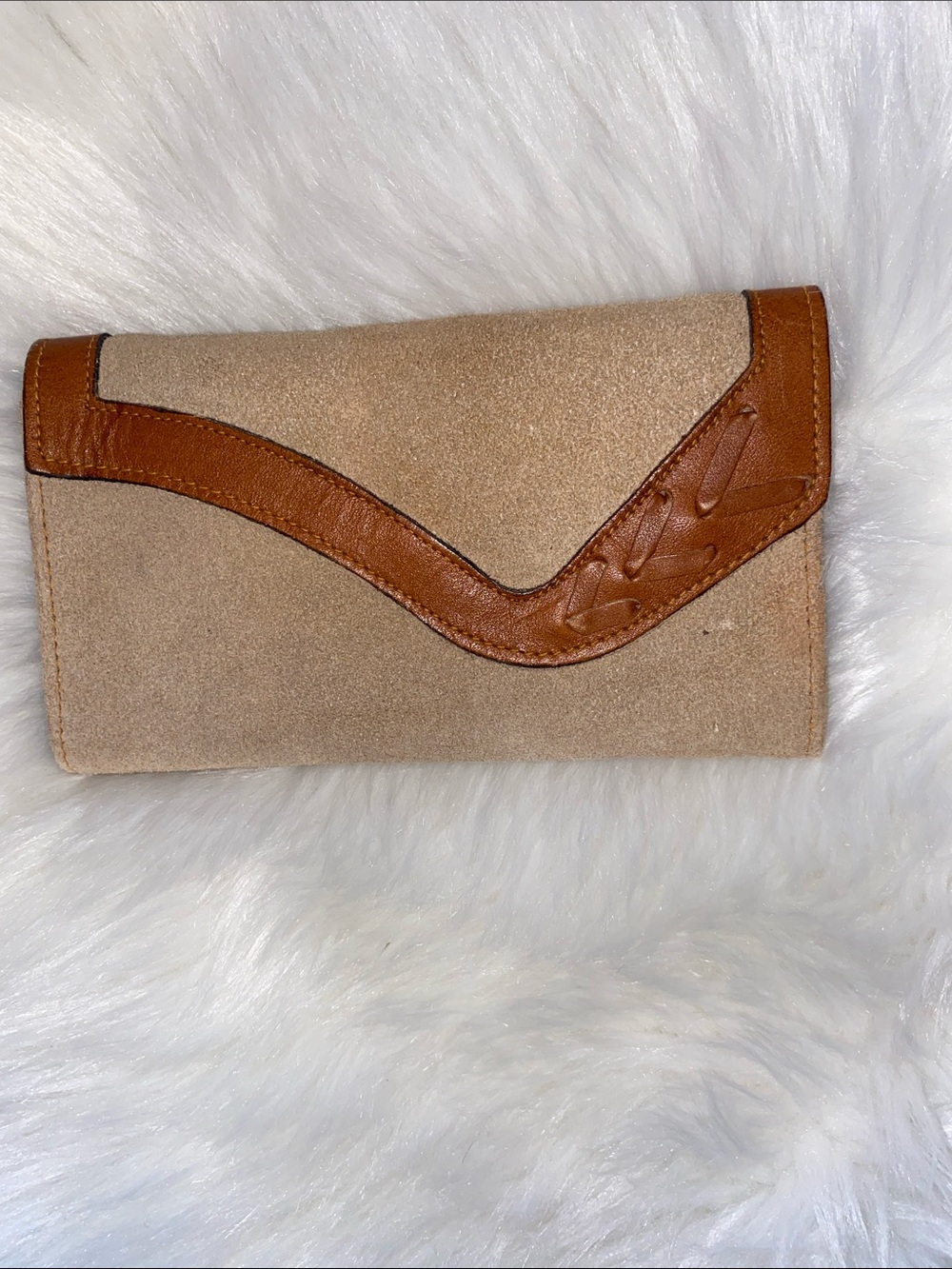 Beige and Brown Suede Leather Envelope Wallet